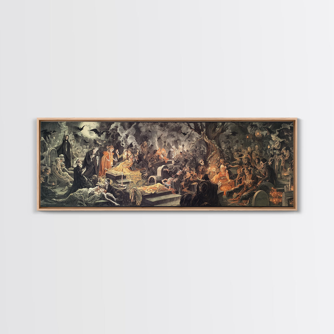 The Cemetery Lantern Festival, Gothic Nightmare Art, Extra Wide Wall Art, Dark Fantasy Wall Art, Canvas Print, Halloween Wall Art