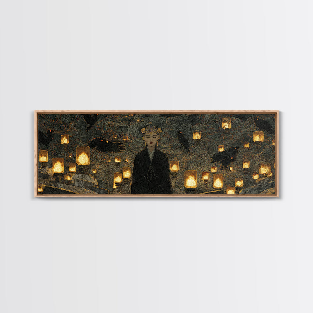 The Cemetery Lantern Festival, Dark Symbolist Art, Extra Wide Wall Art, Macabre Wall Art, Canvas Print, Halloween Wall Art