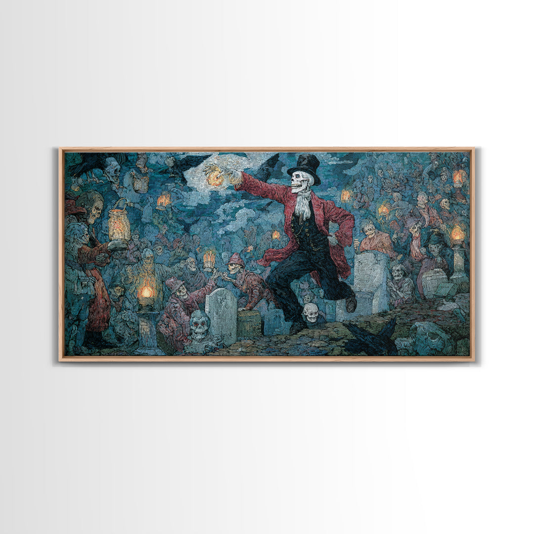 The Cemetery Lantern Festival, Grotesque Carnival Art, Wide Panoramic Art, Gothic Horror Wall Art, Canvas Print, Halloween Wall Art