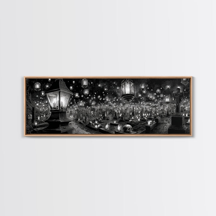 The Cemetery Lantern Festival, Biomechanical Horror Art, Extra Wide Wall Art, Gothic Horror Wall Art, Framed Canvas Print