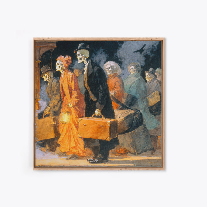 The Ghost Train Arrival, Danse Macabre Art, Square Wall Art, Gothic Horror Wall Art, Framed Canvas Print