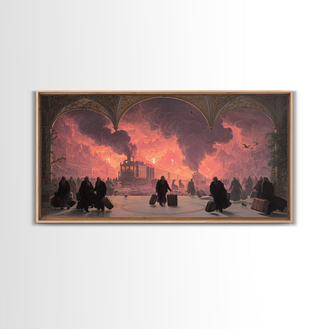The Ghost Train Arrival, Apocalyptic Romantic Art, Wide Panoramic Art, Gothic Horror Wall Art, Canvas Print, Halloween Wall Art