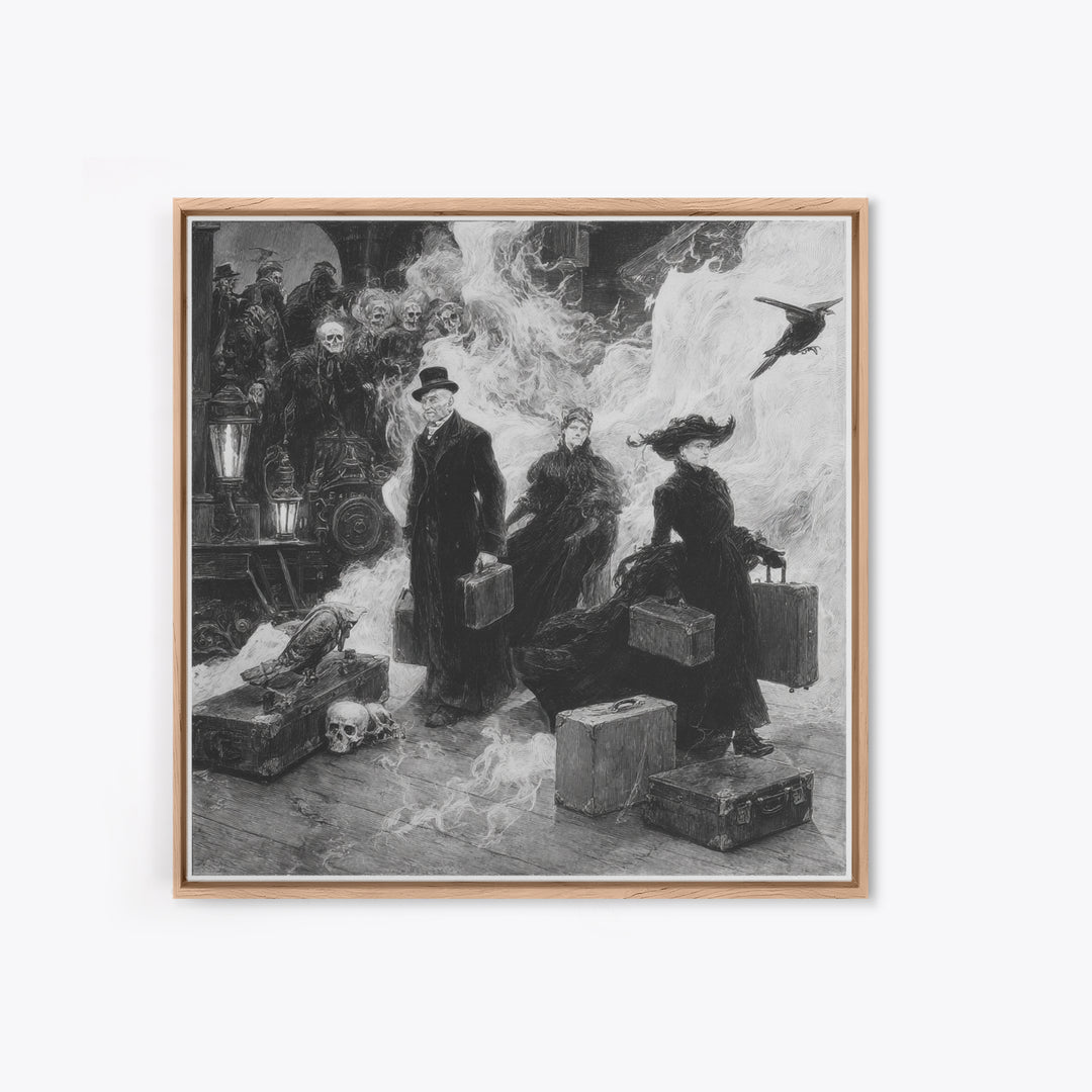 The Ghost Train Arrival, Decadent Gothic Art, Square Wall Art, Dark Halloween Decor, Framed Canvas Print, Halloween Wall Art