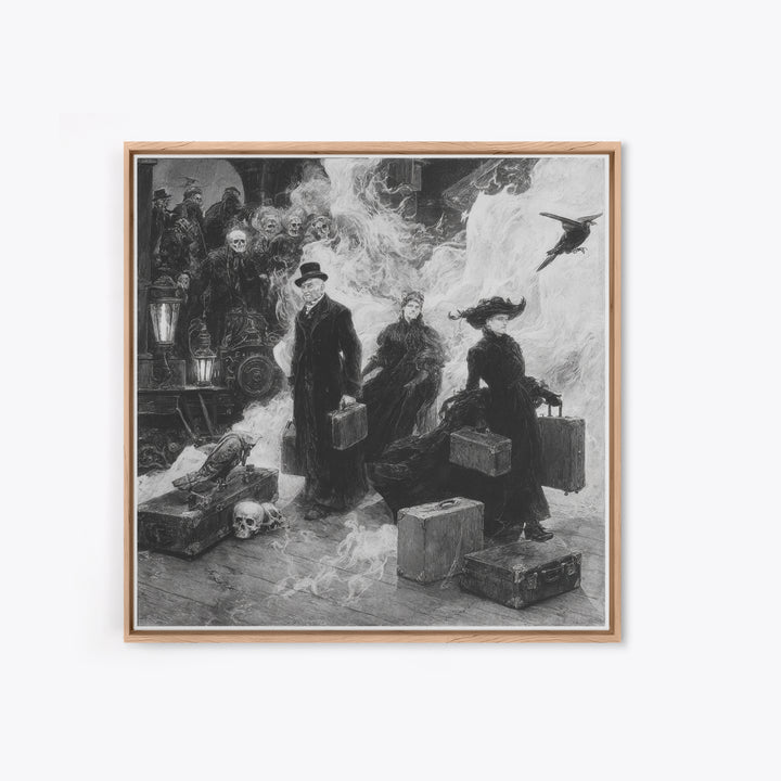 The Ghost Train Arrival, Decadent Gothic Art, Square Wall Art, Dark Halloween Decor, Framed Canvas Print, Halloween Wall Art