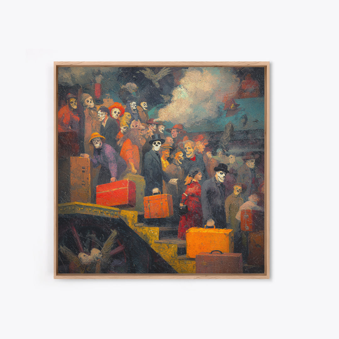 The Ghost Train Arrival, Grotesque Carnival Art, Square Wall Art, Macabre Wall Art, Framed Canvas Print, Halloween Wall Art