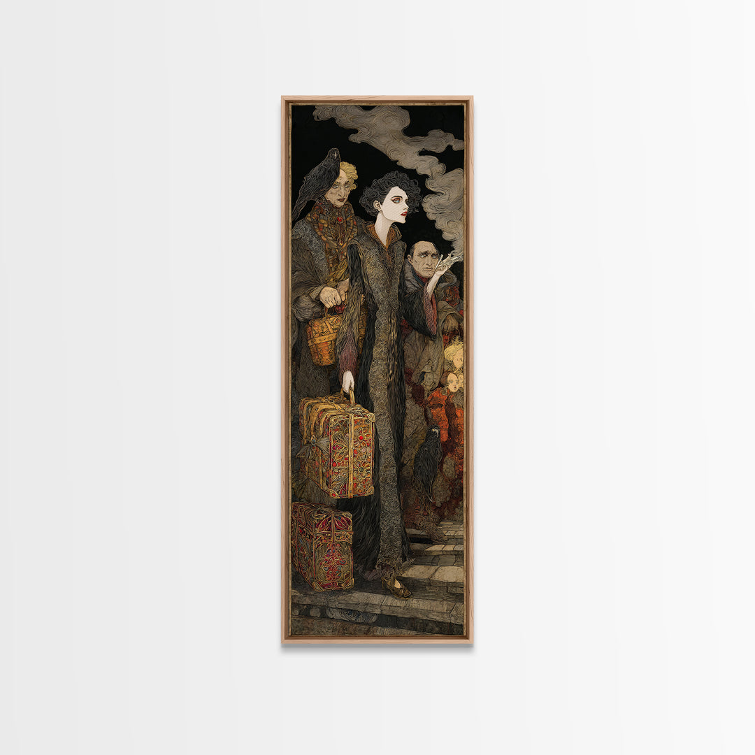 The Ghost Train Arrival, Stained Glass Gothic Art, Tall Narrow Wall Art, Macabre Wall Art, Canvas Print, Halloween Wall Art