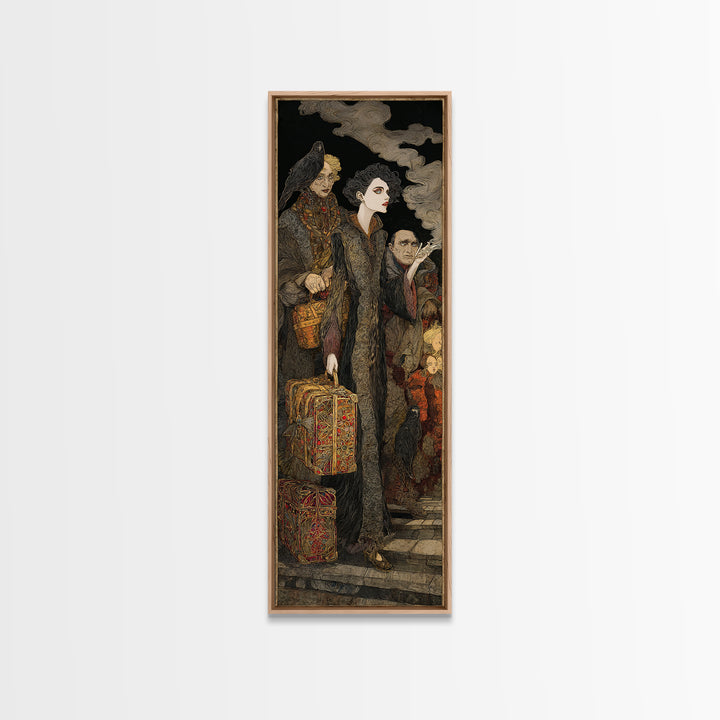 The Ghost Train Arrival, Stained Glass Gothic Art, Tall Narrow Wall Art, Macabre Wall Art, Canvas Print, Halloween Wall Art