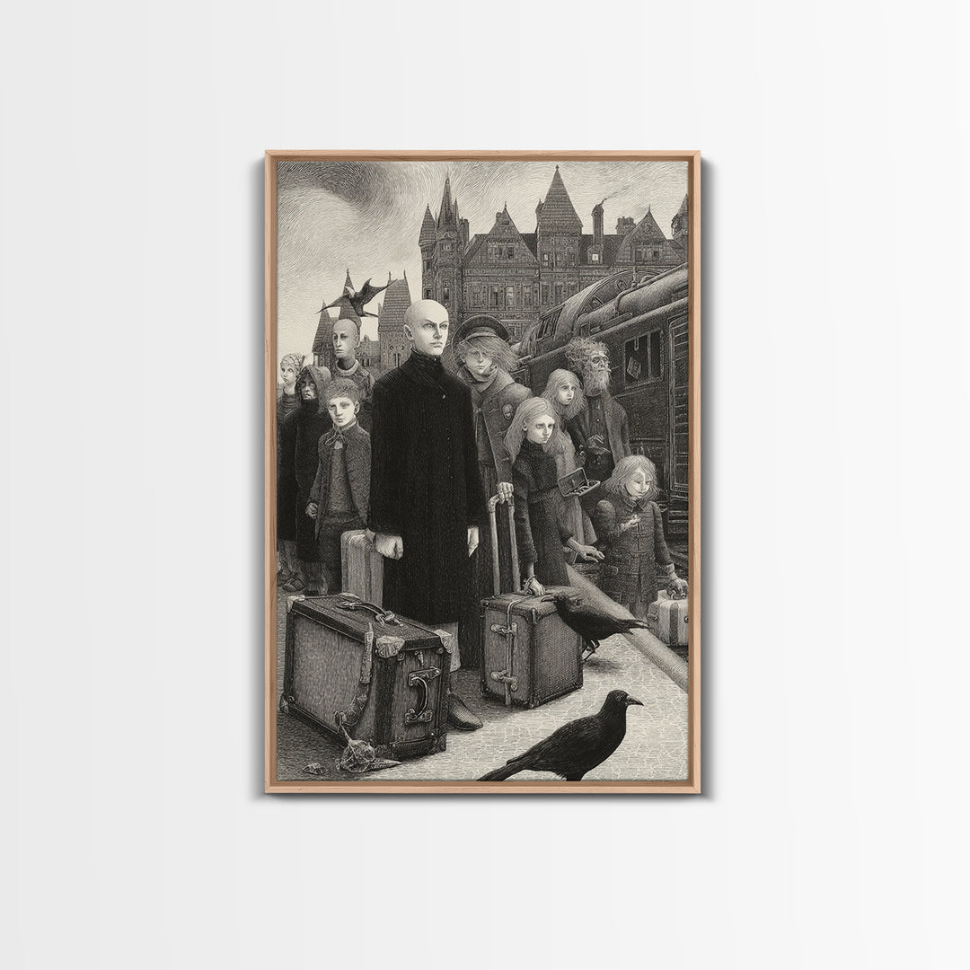 The Ghost Train Arrival, Victorian Macabre Art, Vertical Wall Art, Macabre Wall Art, Framed Canvas Print, Halloween Wall Art