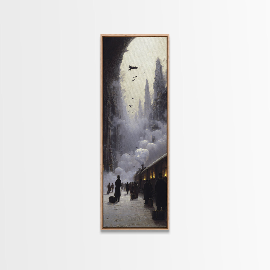 The Ghost Train Arrival, Surreal Apocalyptic Art, Tall Narrow Wall Art, Dark Halloween Decor, Canvas Print, Halloween Wall Art