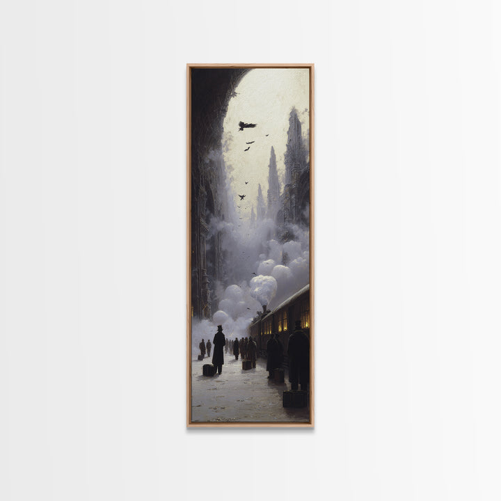 The Ghost Train Arrival, Surreal Apocalyptic Art, Tall Narrow Wall Art, Dark Halloween Decor, Canvas Print, Halloween Wall Art