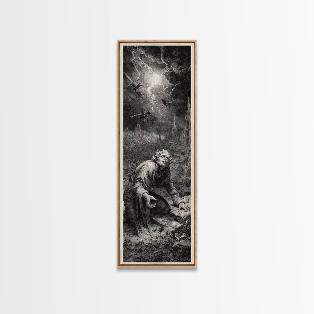 The Halloween Storm, Gothic Engraving Art, Tall Narrow Wall Art, Gothic Horror Wall Art, Canvas Print, Halloween Wall Art