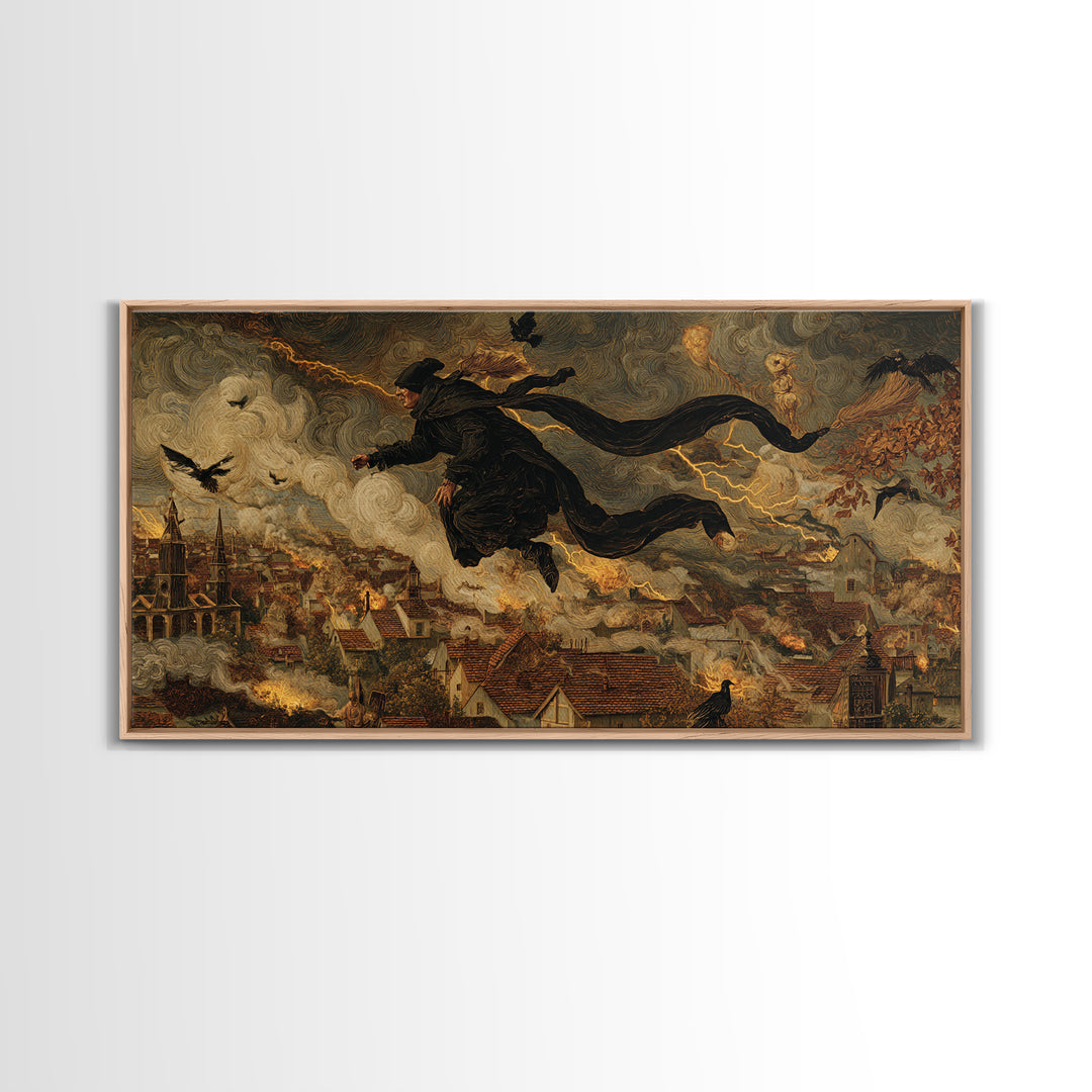 The Halloween Storm, Medieval Grotesque Art, Wide Panoramic Art, Gothic Horror Wall Art, Canvas Print, Halloween Wall Art