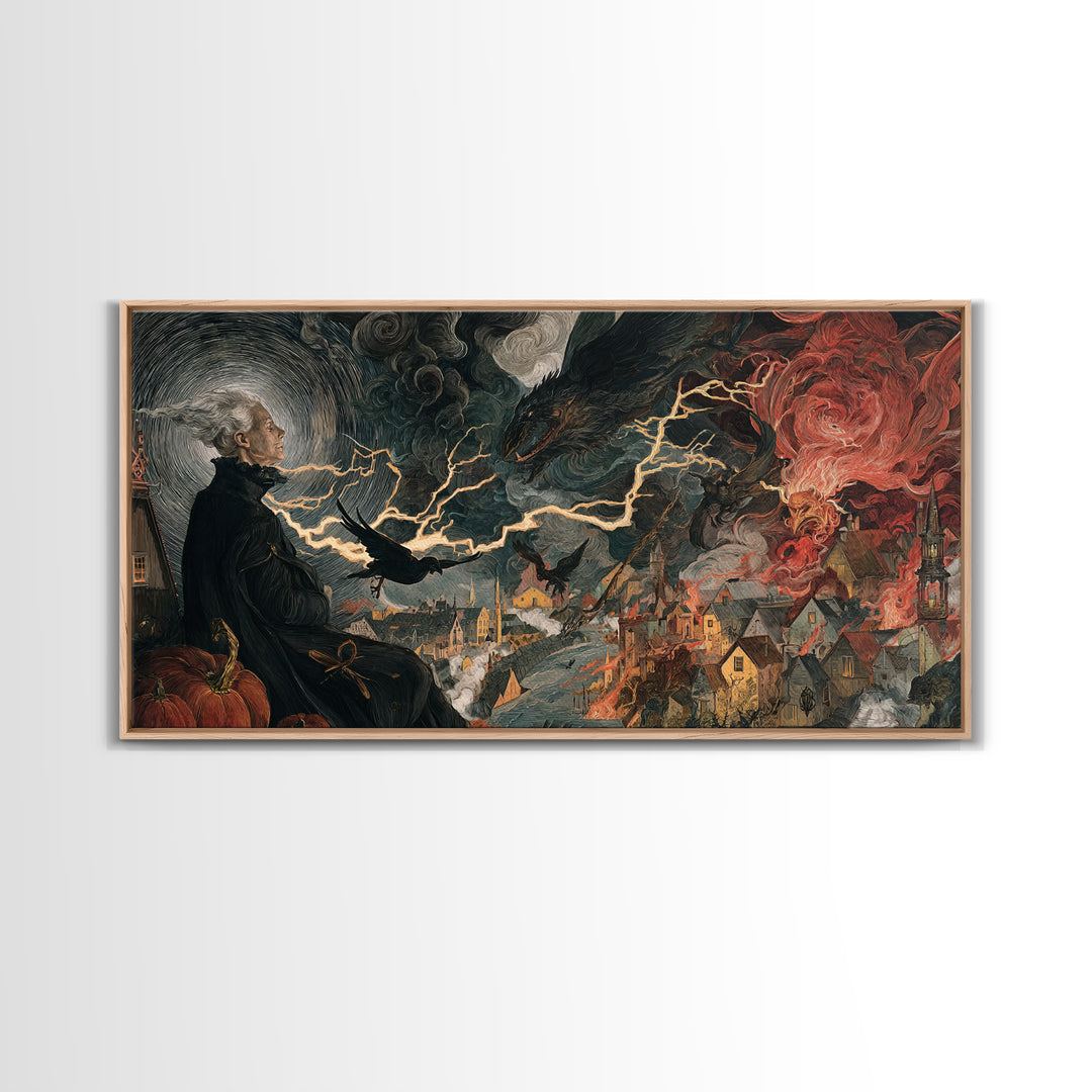 The Halloween Storm, Dark Renaissance Art, Wide Panoramic Art, Dark Fantasy Wall Art, Framed Canvas Print, Halloween Wall Art