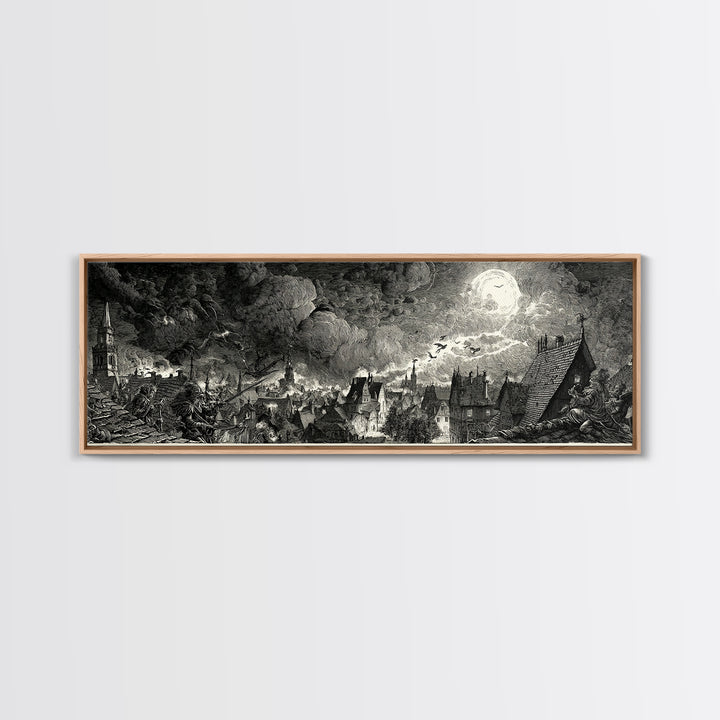 The Halloween Storm, Renaissance Engraving Art, Extra Wide Wall Art, Dark Fantasy Wall Art, Canvas Print, Halloween Wall Art