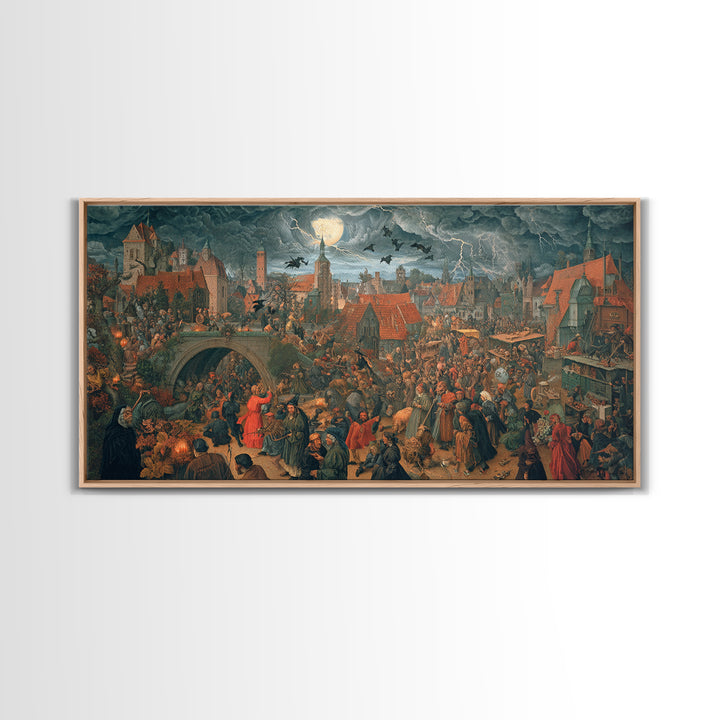 The Halloween Storm, Danse Macabre Art, Wide Panoramic Art, Macabre Wall Art, Framed Canvas Print, Halloween Wall Art