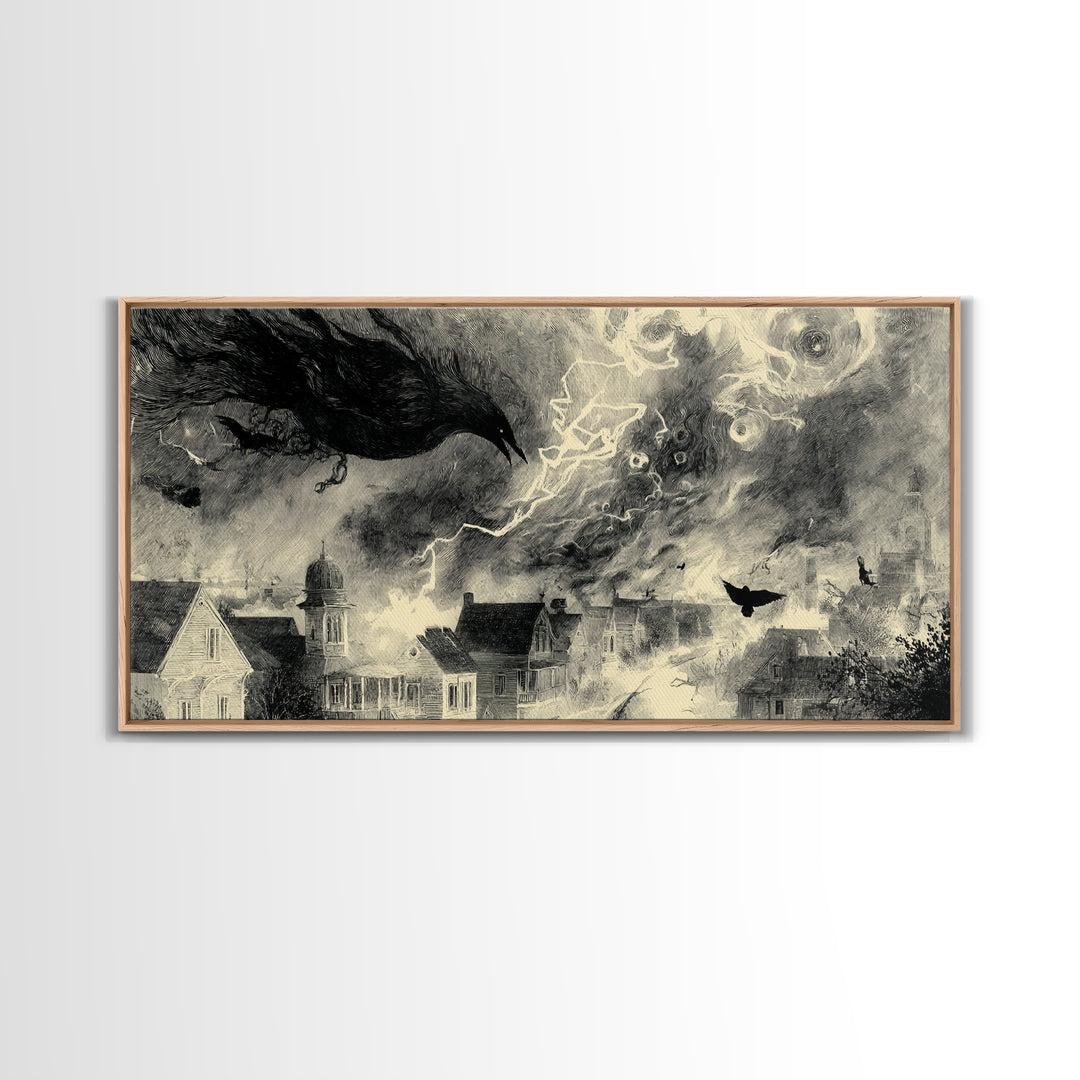 The Halloween Storm, Symbolist Dream Art, Wide Panoramic Art, Dark Halloween Decor, Canvas Print, Halloween Wall Art, Dark Fantasy Art