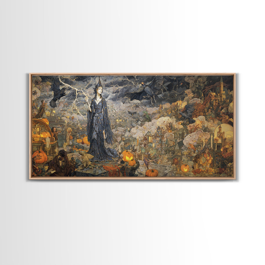 The Halloween Storm, Ornate Symbolist Art, Wide Panoramic Art, Macabre Wall Art, Canvas Print, Halloween Wall Art, Halloween Decor