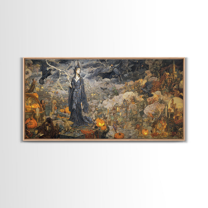 The Halloween Storm, Ornate Symbolist Art, Wide Panoramic Art, Macabre Wall Art, Canvas Print, Halloween Wall Art, Halloween Decor