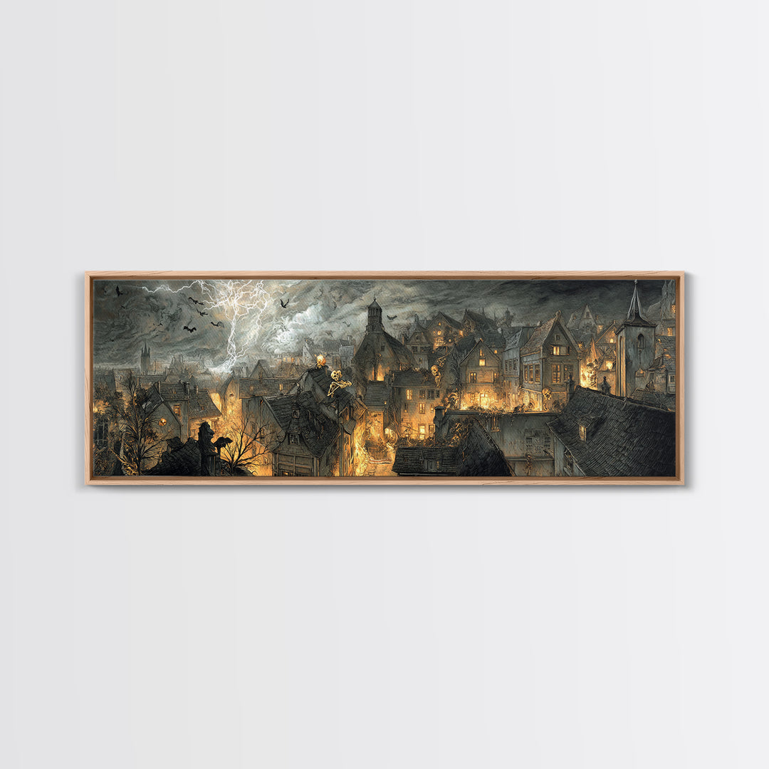 The Halloween Storm, Decadent Gothic Art, Extra Wide Wall Art, Gothic Horror Wall Art, Framed Canvas Print, Halloween Wall Art