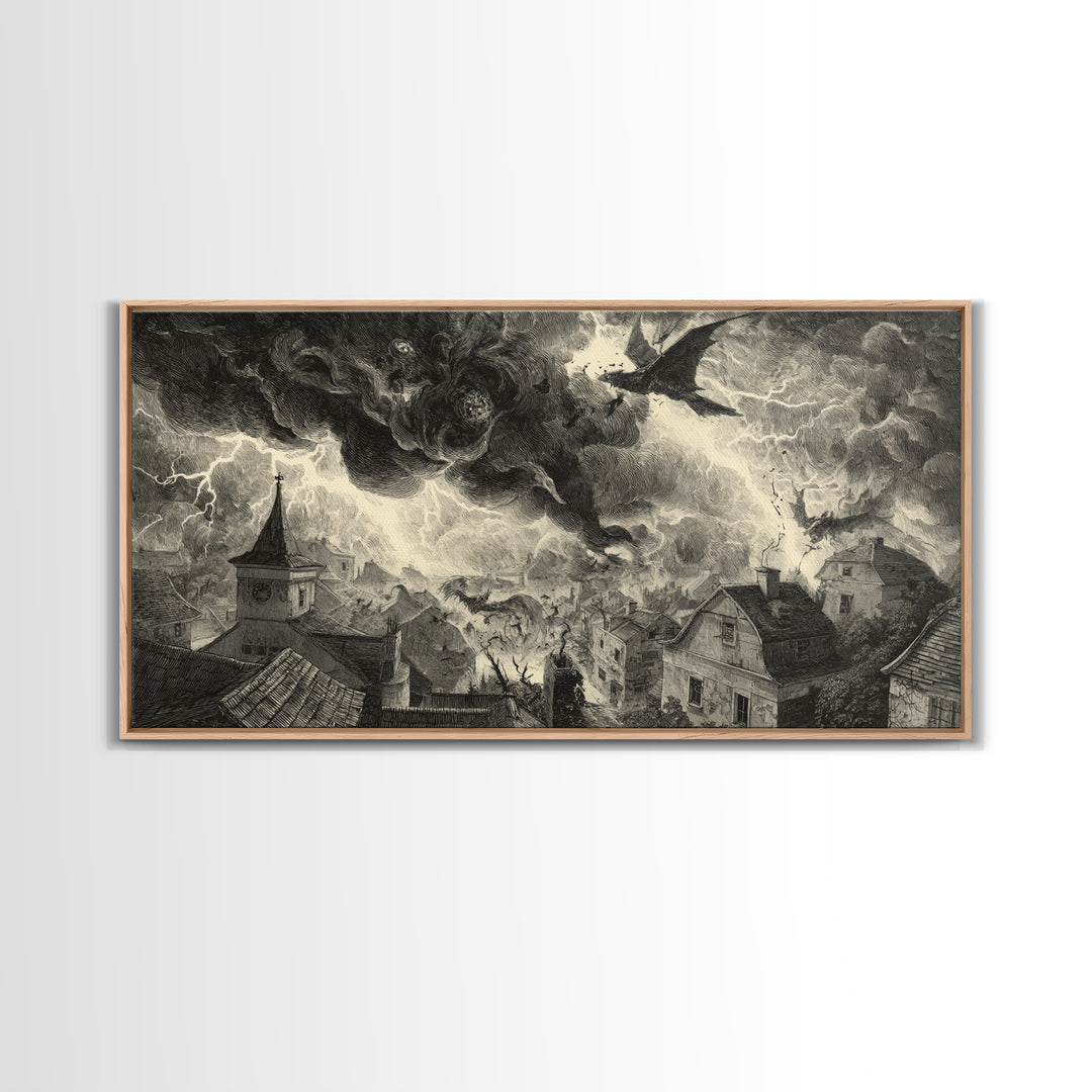 The Halloween Storm, Expressionist Nightmare Art, Wide Panoramic Art, Dark Fantasy Wall Art, Canvas Print, Halloween Wall Art
