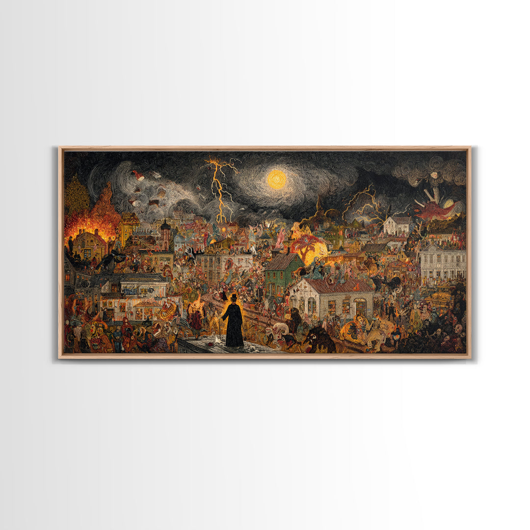 The Halloween Storm, Grotesque Carnival Art, Wide Panoramic Art, Macabre Wall Art, Canvas Print, Halloween Wall Art, Gothic Home Decor