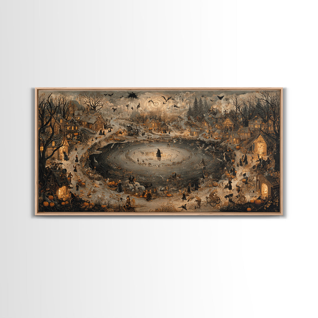The First Frost Awakening, Northern Renaissance Horror, Wide Panoramic Art, Dark Fantasy Wall Art, Framed Canvas Print