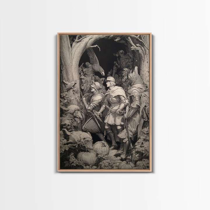 The First Frost Awakening, Renaissance Engraving Art, Vertical Wall Art, Dark Fantasy Wall Art, Framed Canvas Print, Halloween Wall Art