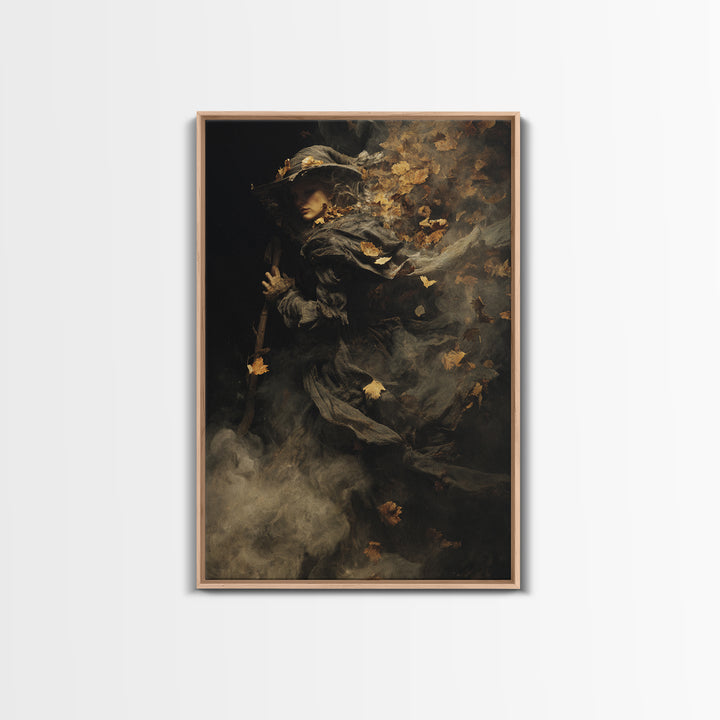 The First Frost Awakening, Baroque Witchcraft Art, Vertical Wall Art, Dark Halloween Decor, Framed Canvas Print, Halloween Wall Art
