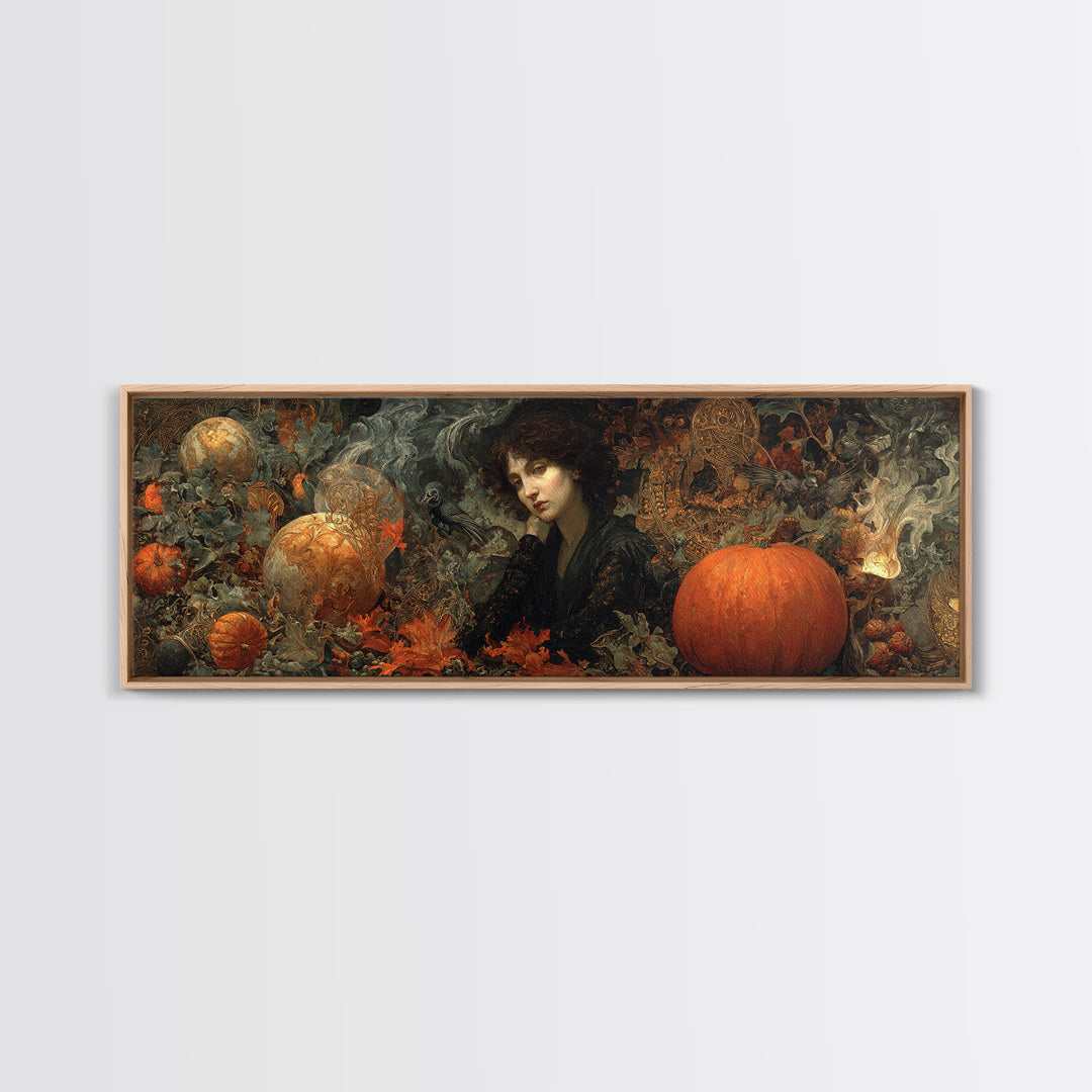 The First Frost Awakening, Ornate Symbolist Art, Extra Wide Wall Art, Dark Halloween Decor, Canvas Print, Halloween Wall Art