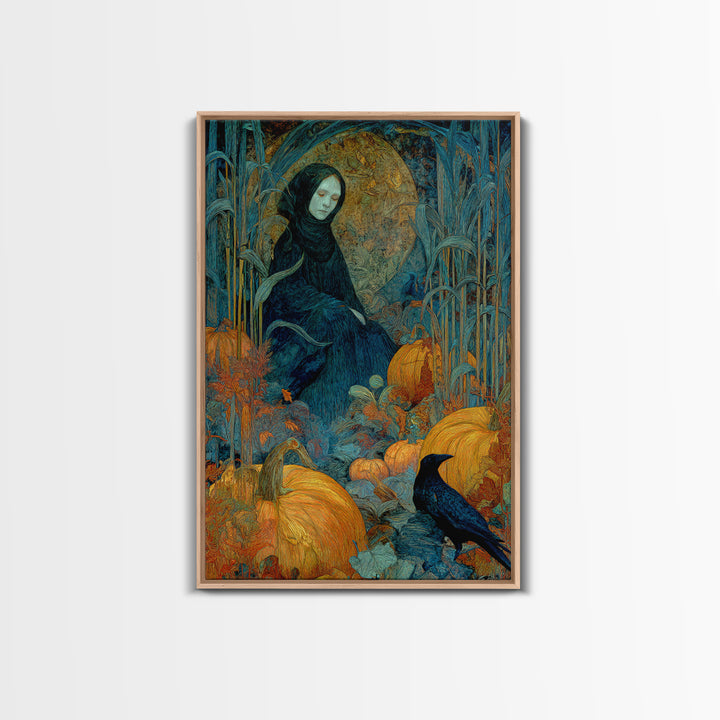The First Frost Awakening, Expressionist Gothic Art, Vertical Wall Art, Dark Halloween Decor, Framed Canvas Print, Halloween Wall Art