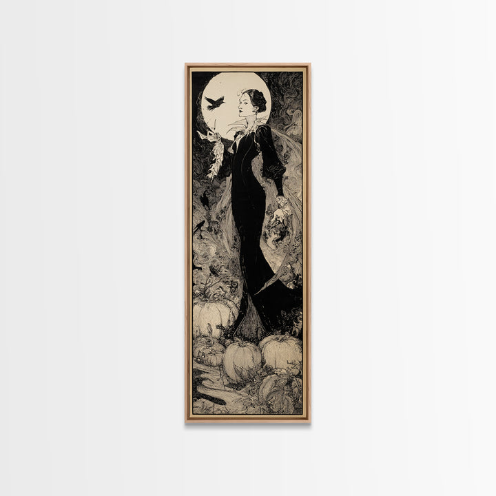 The First Frost Awakening, Decadent Line Art, Tall Narrow Wall Art, Gothic Horror Wall Art, Framed Canvas Print