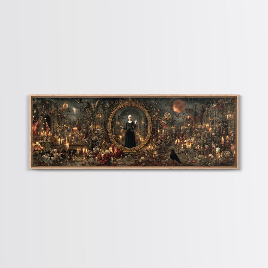 The Cursed Mirror, Medieval Grotesque Art, Extra Wide Wall Art, Dark Fantasy Wall Art, Canvas Print, Halloween Wall Art