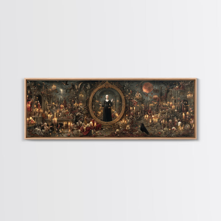 The Cursed Mirror, Medieval Grotesque Art, Extra Wide Wall Art, Dark Fantasy Wall Art, Canvas Print, Halloween Wall Art