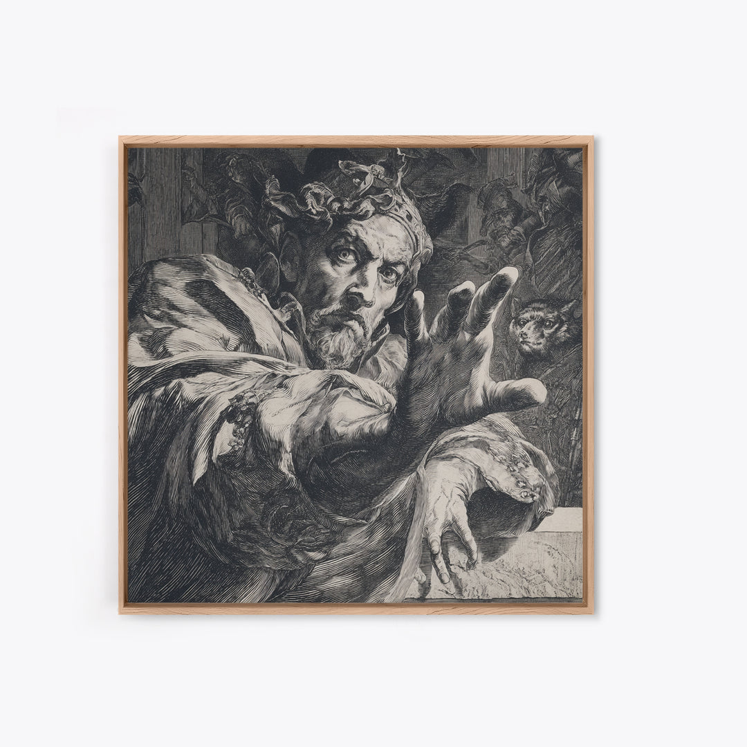 The Cursed Mirror, Renaissance Engraving Art, Square Wall Art, Gothic Horror Wall Art, Framed Canvas Print, Halloween Wall Art
