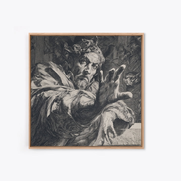 The Cursed Mirror, Renaissance Engraving Art, Square Wall Art, Gothic Horror Wall Art, Framed Canvas Print, Halloween Wall Art