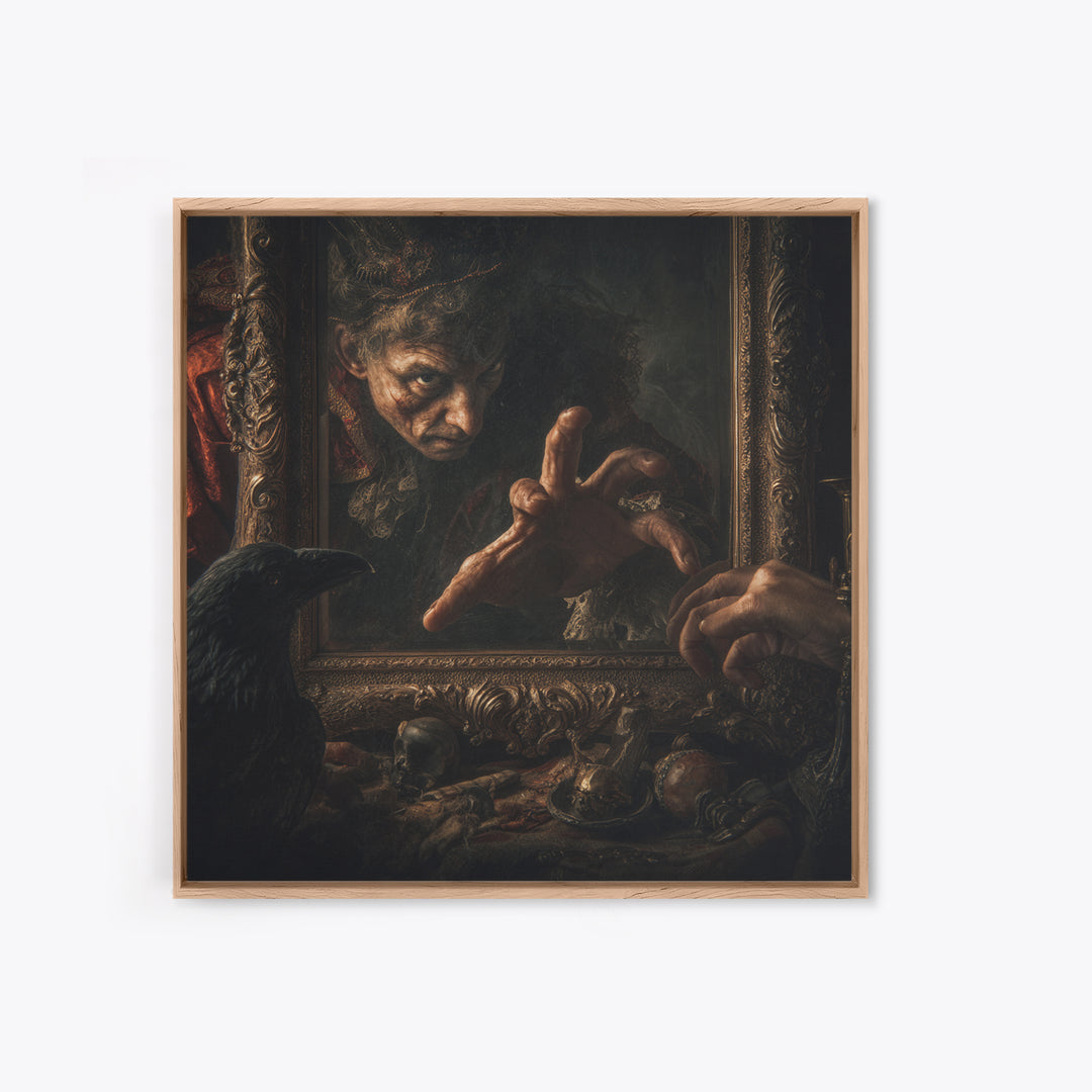 The Cursed Mirror, Baroque Witchcraft Art, Square Wall Art, Macabre Wall Art, Canvas Print, Halloween Wall Art, Gothic Home Decor