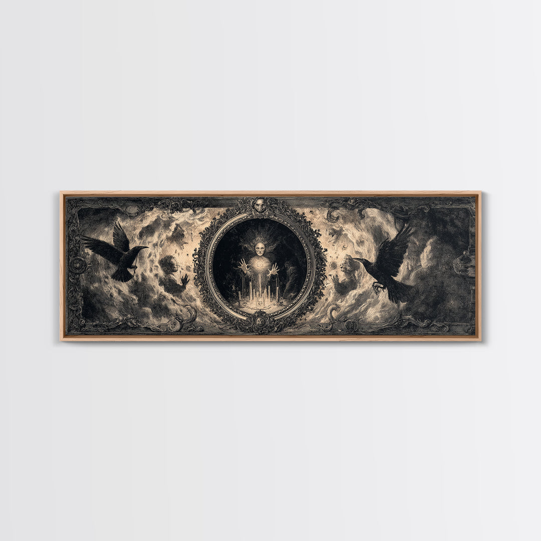 The Cursed Mirror, Dark Romantic Horror Art, Extra Wide Wall Art, Gothic Horror Wall Art, Canvas Print, Halloween Wall Art