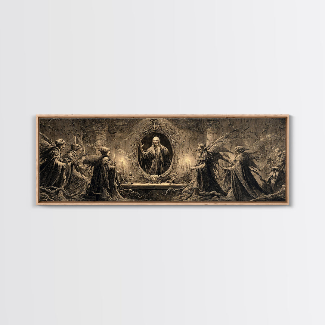 The Cursed Mirror, Visionary Gothic Art, Extra Wide Wall Art, Macabre Wall Art, Canvas Print, Halloween Wall Art, Gothic Home Decor