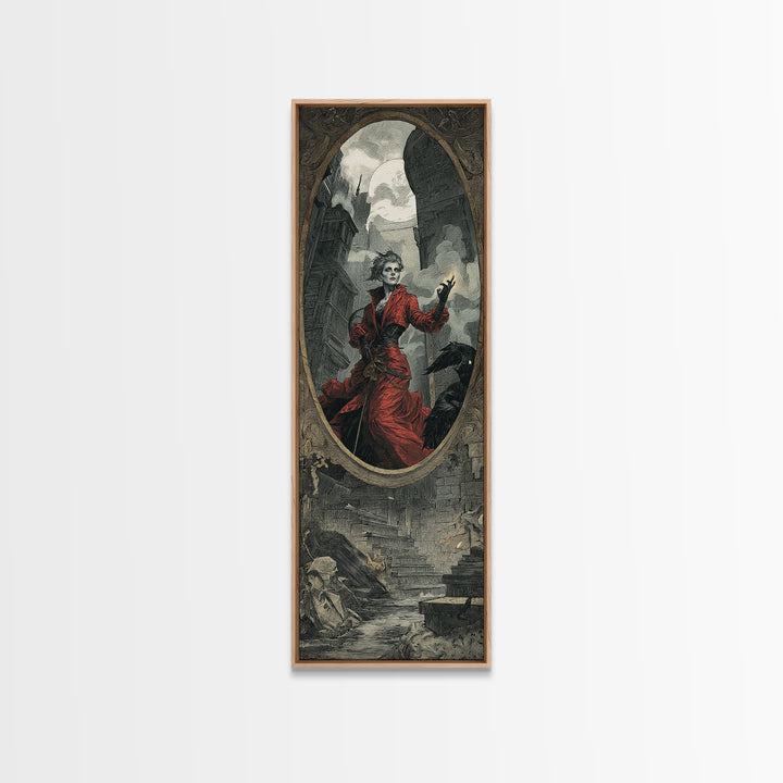 The Cursed Mirror, Architectural Etching Art, Tall Narrow Wall Art, Dark Fantasy Wall Art, Canvas Print, Halloween Wall Art