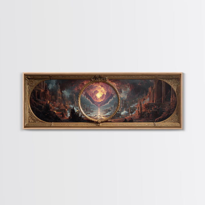 The Cursed Mirror, Apocalyptic Romantic Art, Extra Wide Wall Art, Gothic Horror Wall Art, Canvas Print, Halloween Wall Art