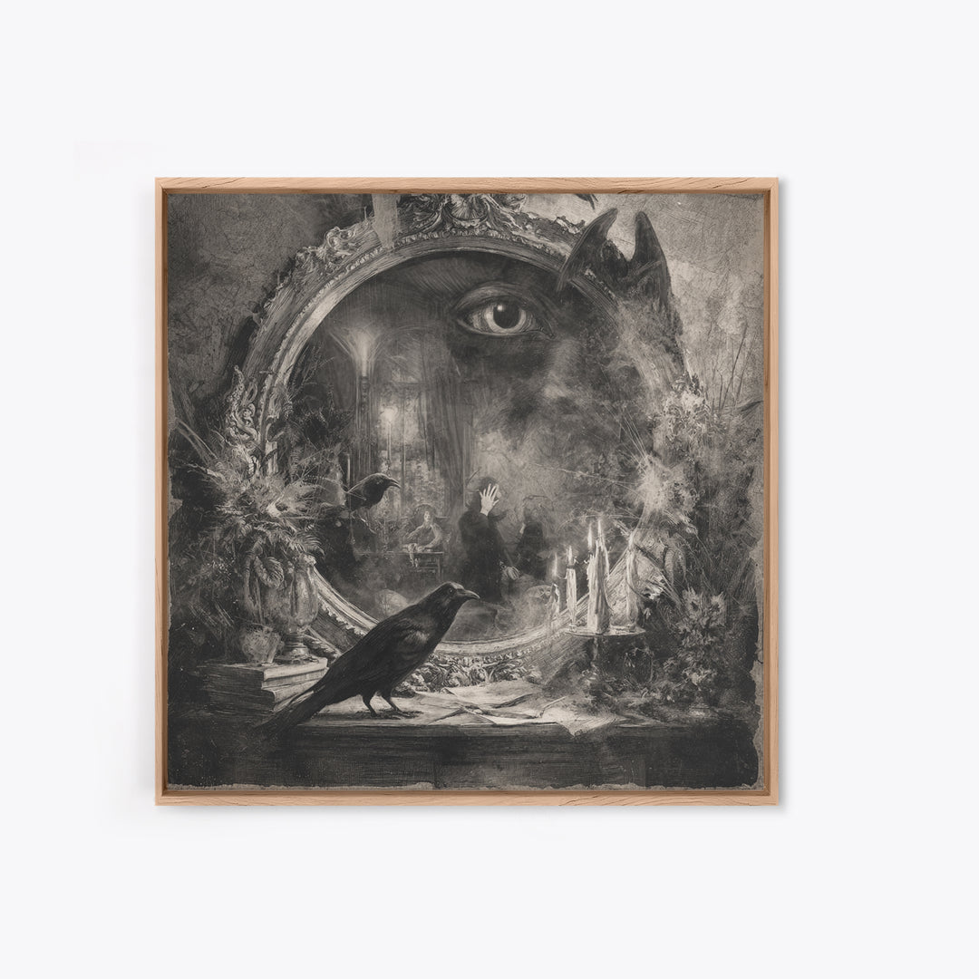 The Cursed Mirror, Symbolist Dream Art, Square Wall Art, Dark Fantasy Wall Art, Canvas Print, Halloween Wall Art, Halloween Decor
