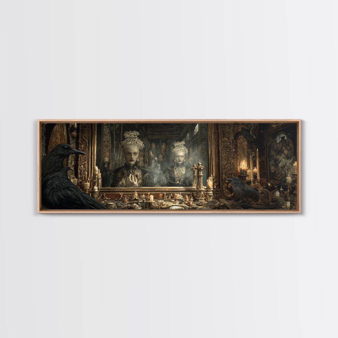 The Cursed Mirror, Ornate Symbolist Art, Extra Wide Wall Art, Macabre Wall Art, Framed Canvas Print, Halloween Wall Art