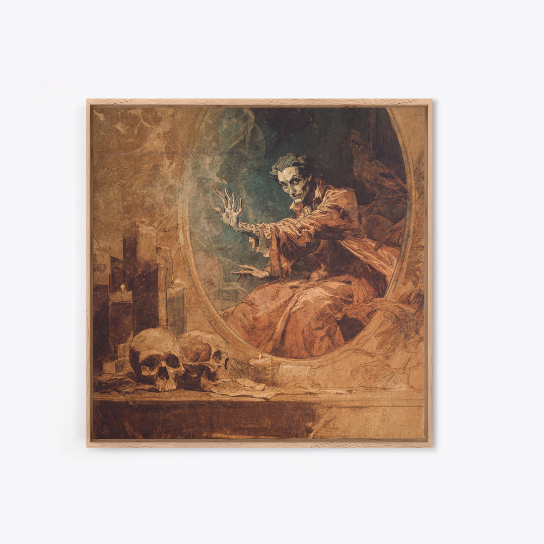 The Cursed Mirror, Decadent Gothic Art, Square Wall Art, Macabre Wall Art, Canvas Print, Halloween Wall Art, Halloween Decor