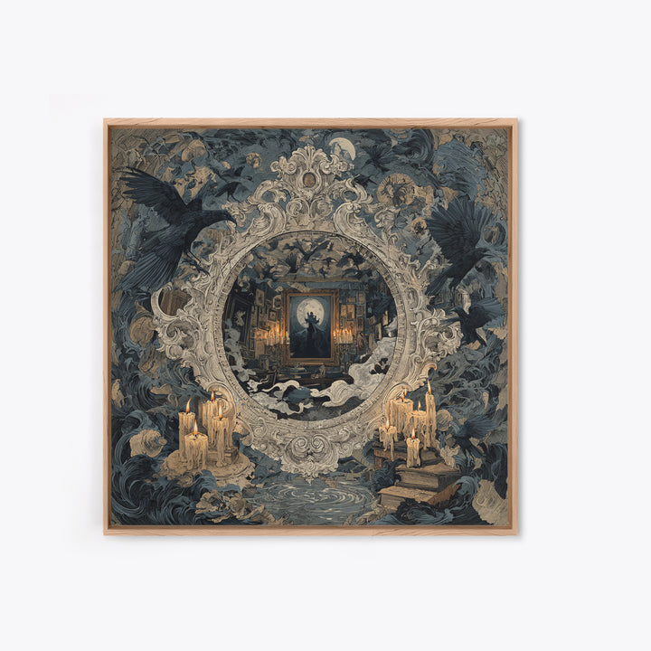 The Cursed Mirror, Symbolist Etching Art, Square Wall Art, Dark Fantasy Wall Art, Framed Canvas Print, Halloween Wall Art