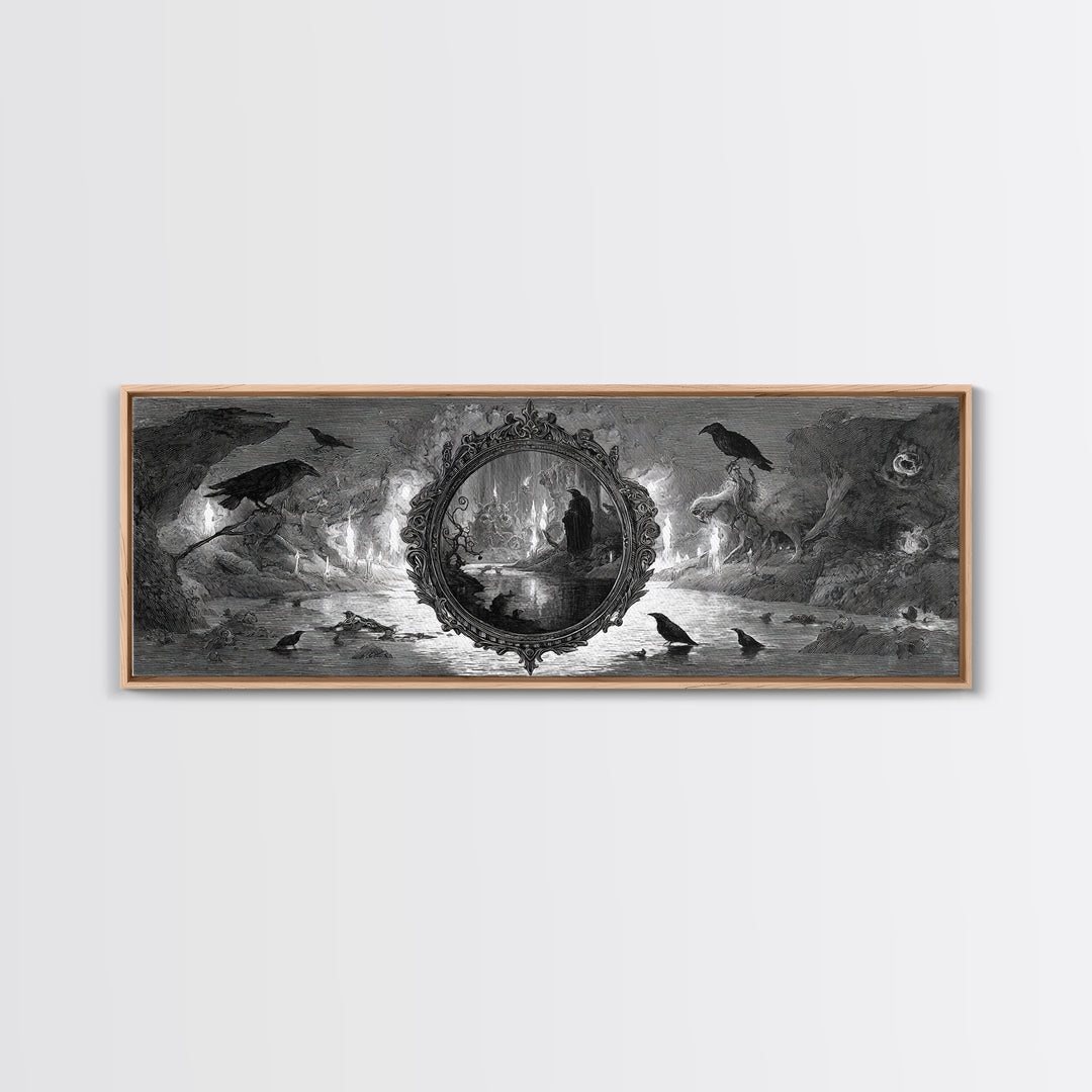 The Cursed Mirror, Expressionist Nightmare Art, Extra Wide Wall Art, Macabre Wall Art, Framed Canvas Print, Halloween Wall Art