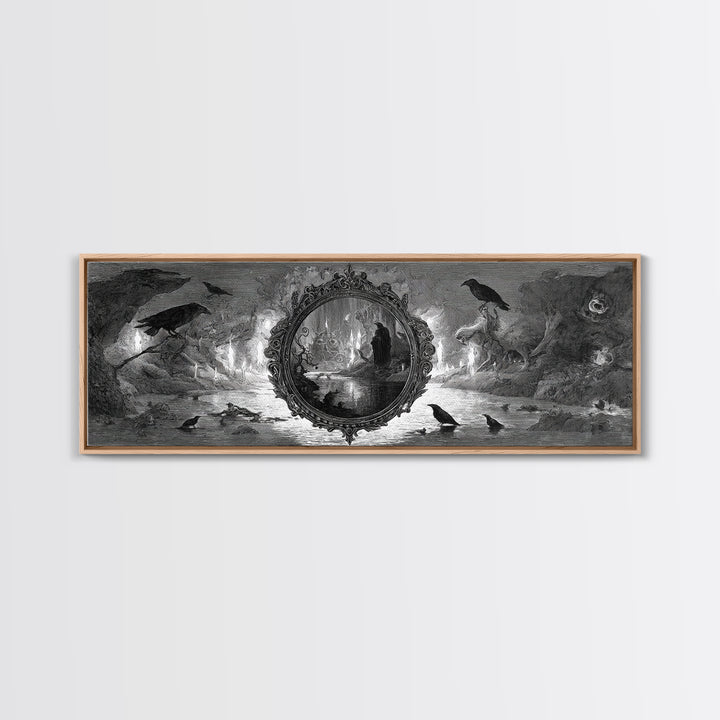 The Cursed Mirror, Expressionist Nightmare Art, Extra Wide Wall Art, Macabre Wall Art, Framed Canvas Print, Halloween Wall Art