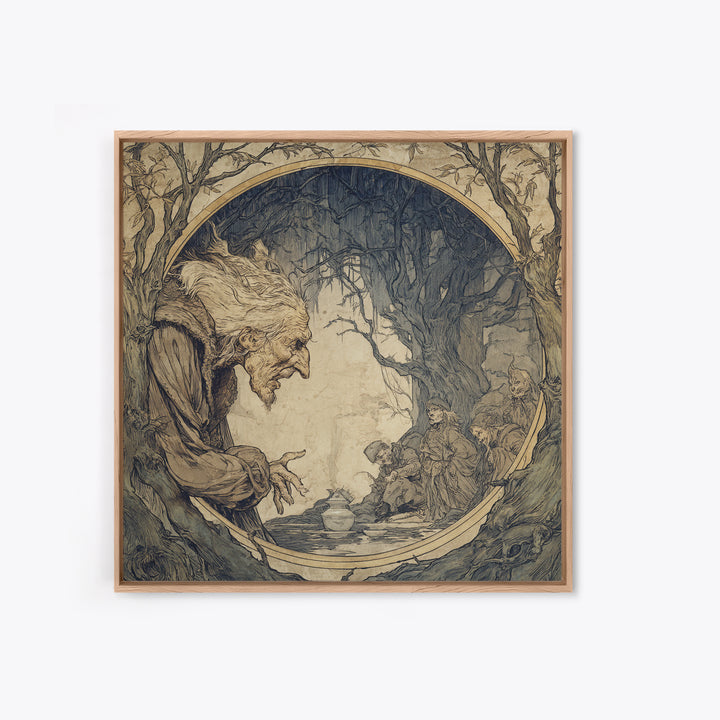 The Cursed Mirror, Gothic Storybook Art, Square Wall Art, Dark Fantasy Wall Art, Framed Canvas Print, Halloween Wall Art