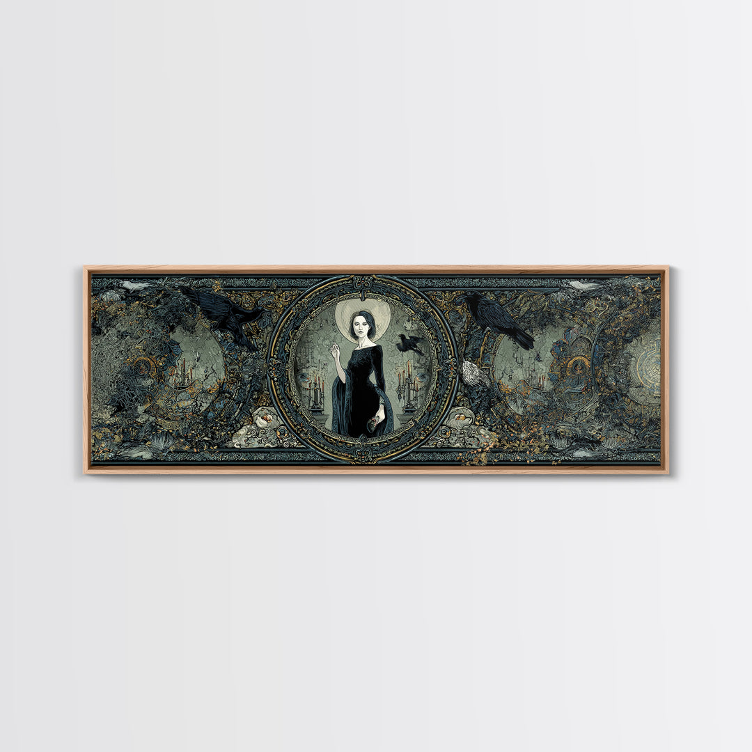 The Cursed Mirror, Stained Glass Gothic Art, Extra Wide Wall Art, Gothic Horror Wall Art, Canvas Print, Halloween Wall Art