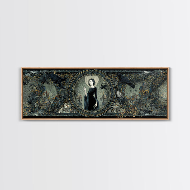 The Cursed Mirror, Stained Glass Gothic Art, Extra Wide Wall Art, Gothic Horror Wall Art, Canvas Print, Halloween Wall Art