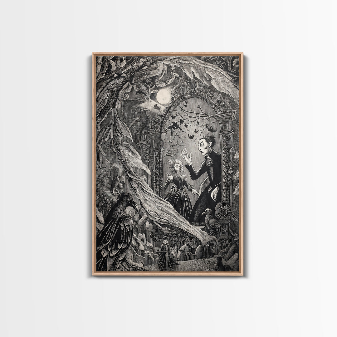 The Cursed Mirror, Victorian Macabre Art, Vertical Wall Art, Dark Halloween Decor, Framed Canvas Print, Halloween Wall Art